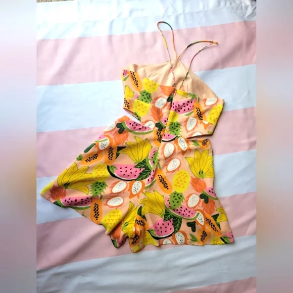 Hutch Anthropologie Jeslyn Tropical Fruit Cutout Halter Romper SZ S - Picture 3 of 8